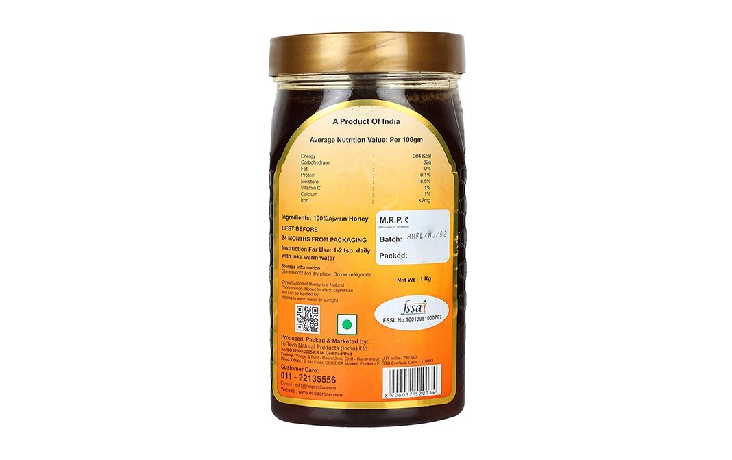Superbee Ajwain Honey    Plastic Jar  1 kilogram